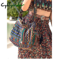 Cyflymder Women Designer Shoulder Bag Vintage Crossbody Large Capacity Handbag Pockets Hobo Fabric