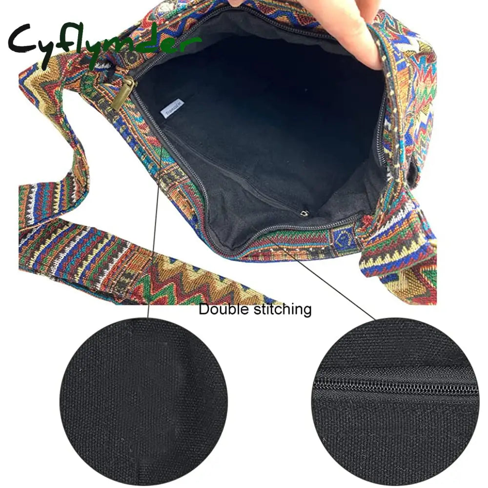 Cyflymder Women Designer Shoulder Bag Vintage Crossbody Large Capacity Handbag Pockets Hobo Fabric