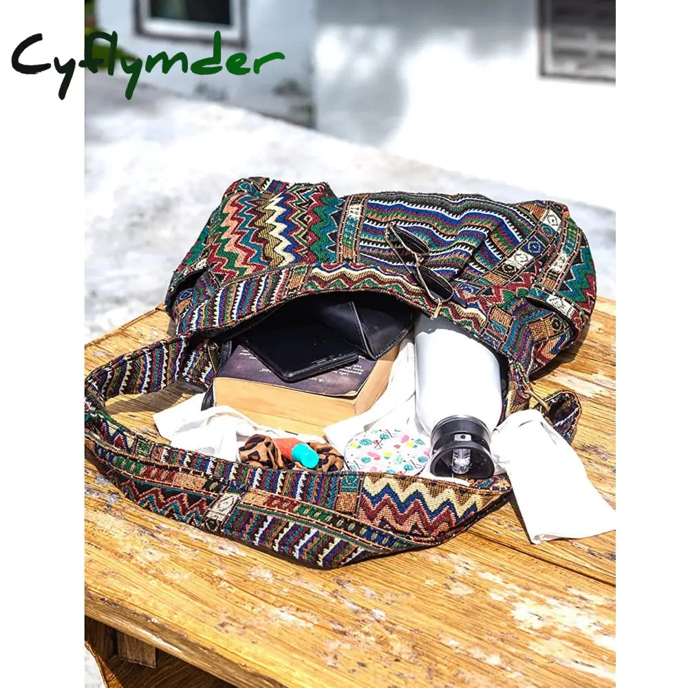 Cyflymder Women Designer Shoulder Bag Vintage Crossbody Large Capacity Handbag Pockets Hobo Fabric
