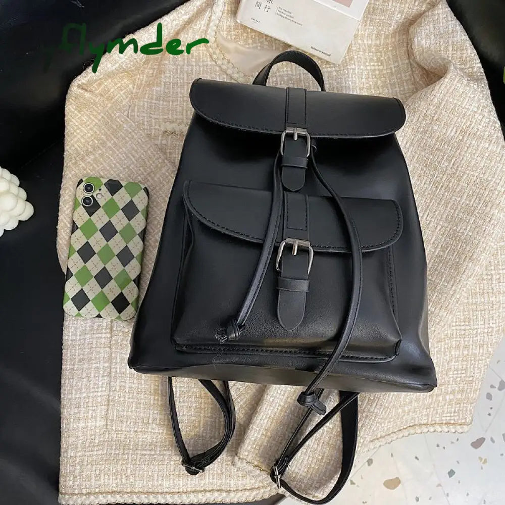 Cyflymder Women Drawstring Backpack Pu Leather School Bags Teenage Girls Belt Decoration Backpacks