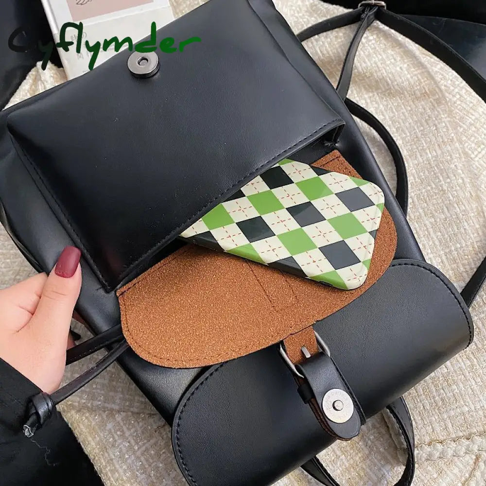 Cyflymder Women Drawstring Backpack Pu Leather School Bags Teenage Girls Belt Decoration Backpacks
