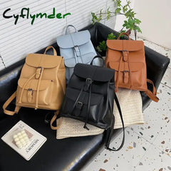 Cyflymder Women Drawstring Backpack Pu Leather School Bags Teenage Girls Belt Decoration Backpacks