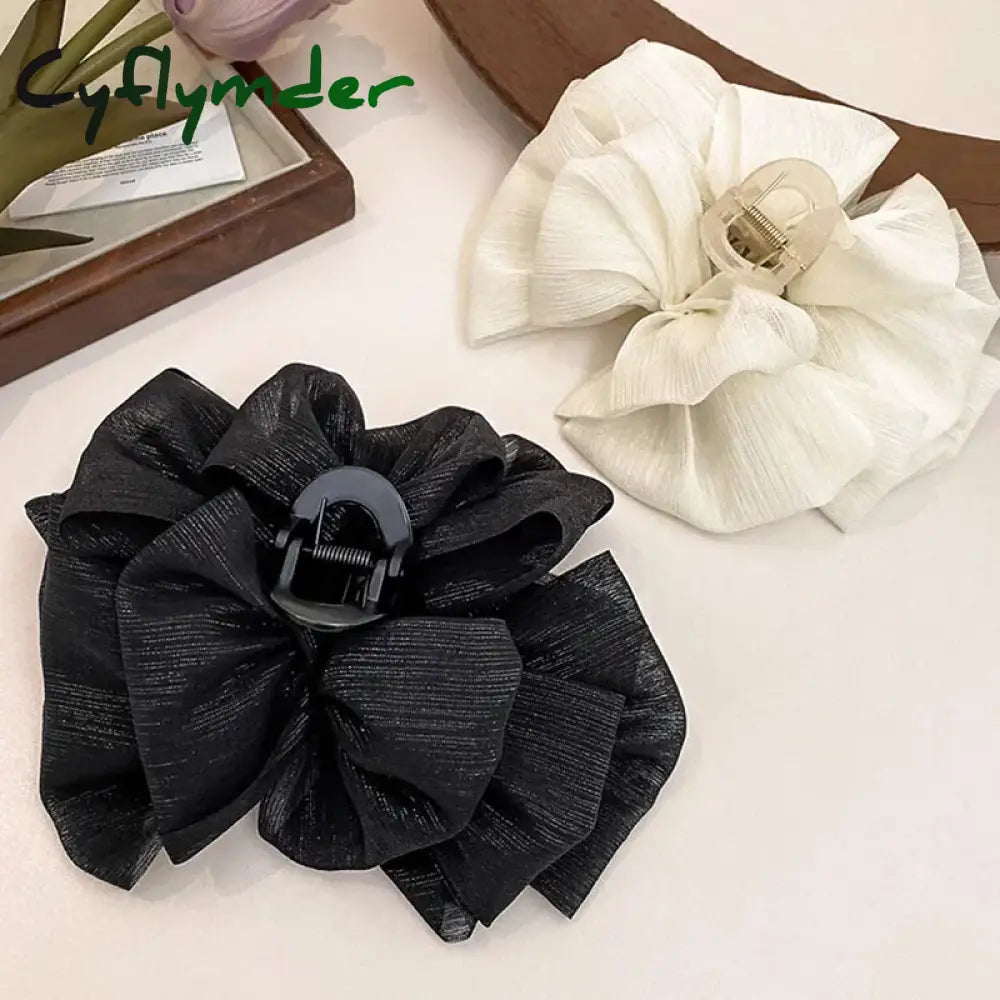 Cyflymder Women Elegant Three Layers Large Chiffon Bow Hair Claw Sweet Decorate Headband Clip
