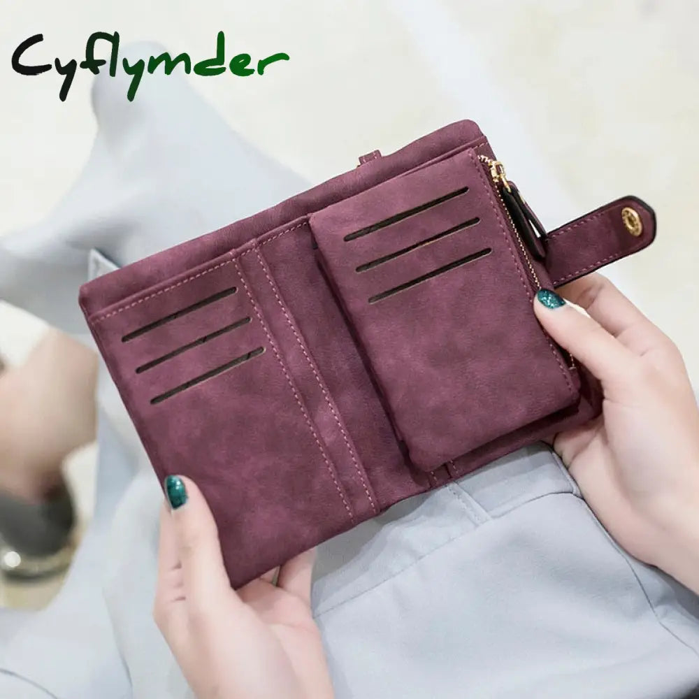 Cyflymder Women Fashion Matte Short Wallet Pu Leather Zipper Hasp Frosted Ladies Purses Money Coin