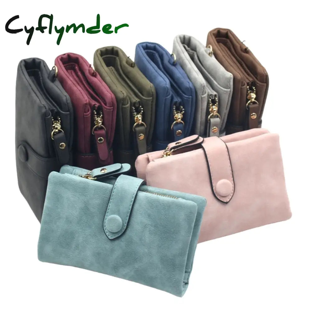 Cyflymder Women Fashion Matte Short Wallet Pu Leather Zipper Hasp Frosted Ladies Purses Money Coin