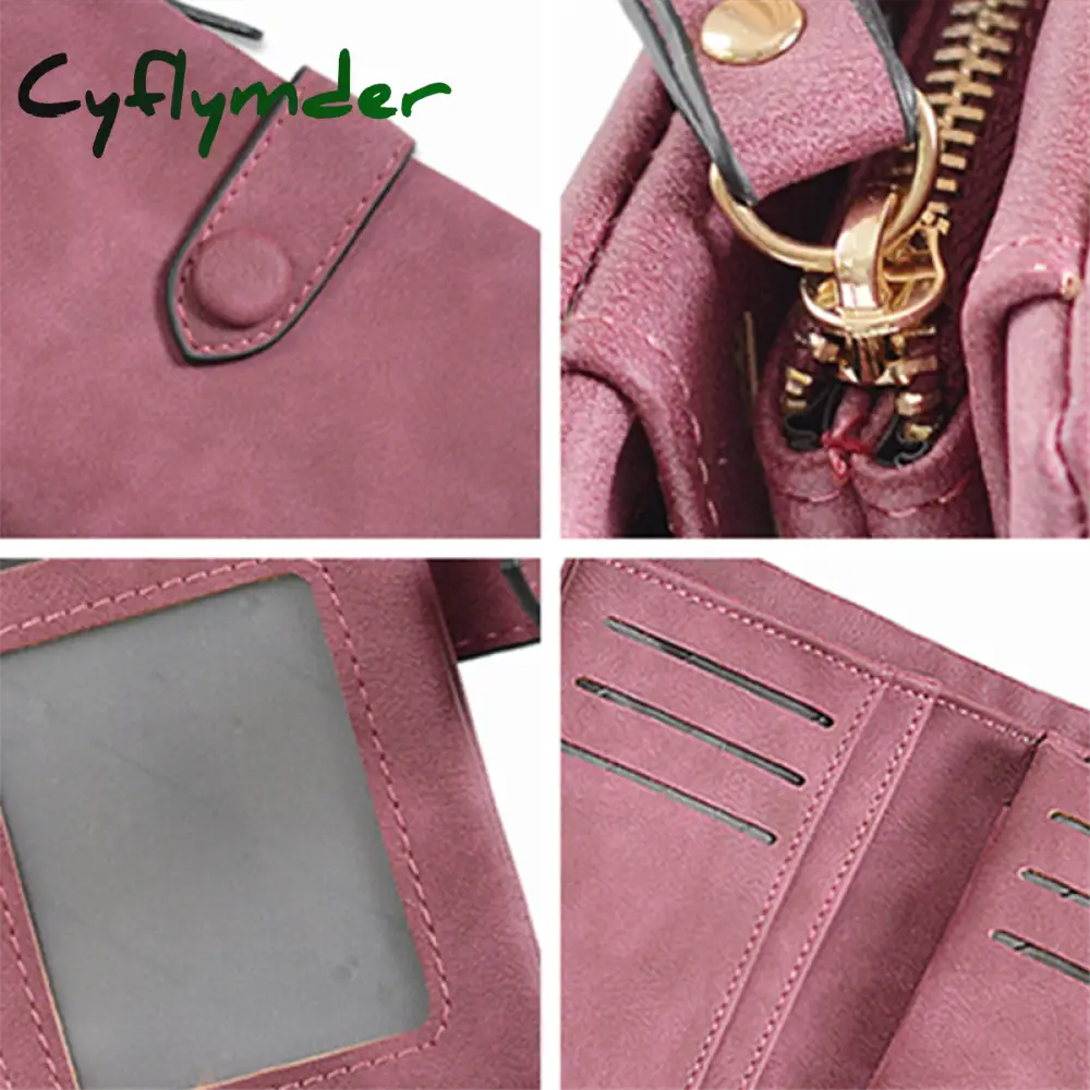 Cyflymder Women Fashion Matte Short Wallet Pu Leather Zipper Hasp Frosted Ladies Purses Money Coin