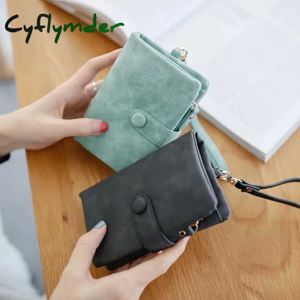 Cyflymder Women Fashion Matte Short Wallet Pu Leather Zipper Hasp Frosted Ladies Purses Money Coin