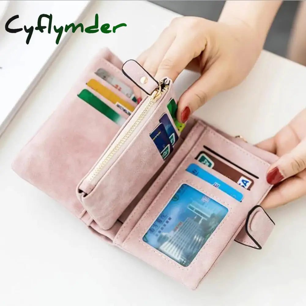 Cyflymder Women Fashion Matte Short Wallet Pu Leather Zipper Hasp Frosted Ladies Purses Money Coin