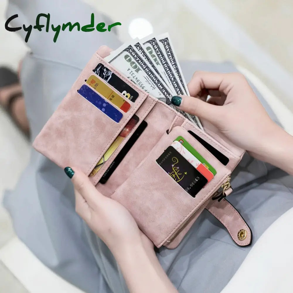 Cyflymder Women Fashion Matte Short Wallet Pu Leather Zipper Hasp Frosted Ladies Purses Money Coin