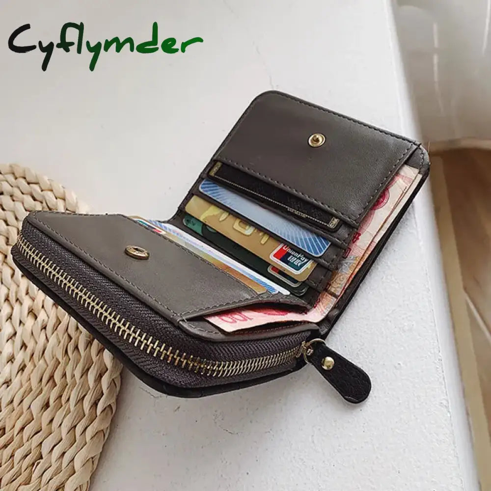 Cyflymder Women Fashion Small Zipper Wallet With Coin Purse Pu Leather Plaid Purses Ladies Cute