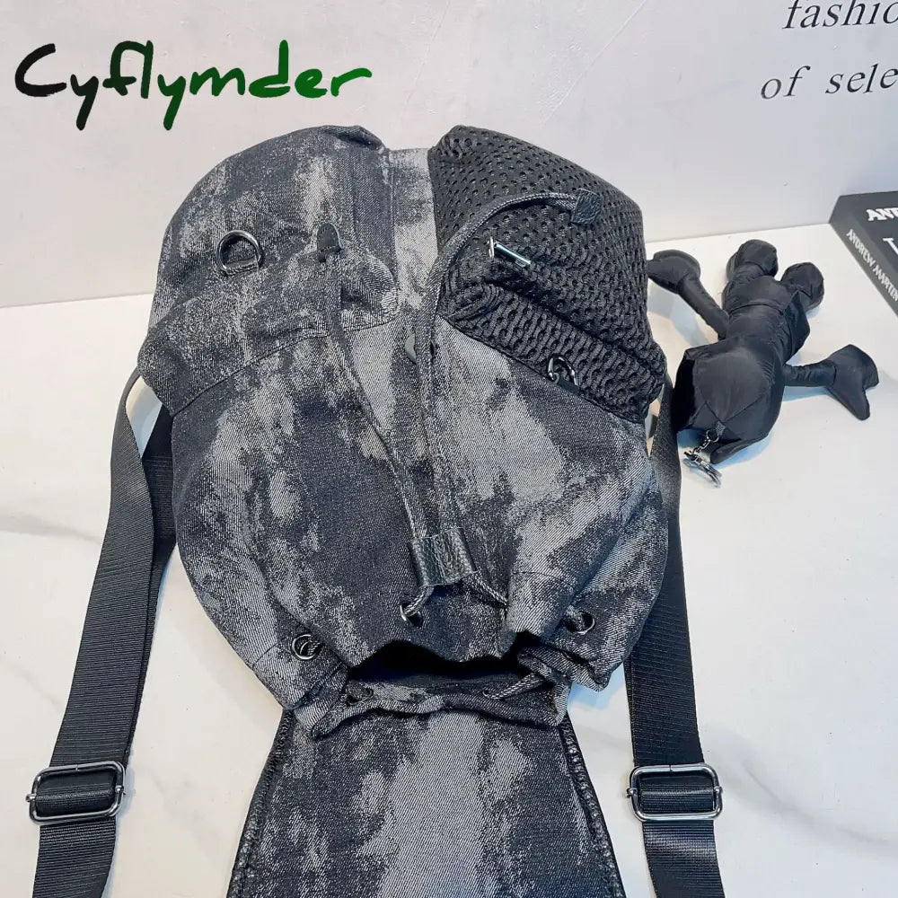 Cyflymder Women Fashion Washed Retro Student School Bag Denim Backpack