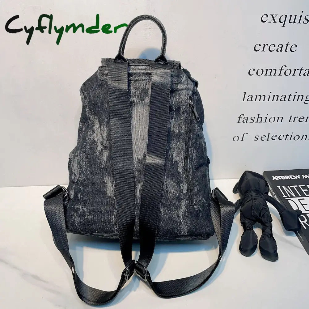 Cyflymder Women Fashion Washed Retro Student School Bag Denim Backpack