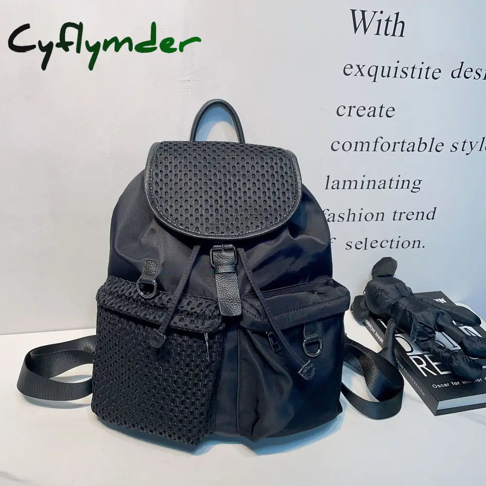 Cyflymder Women Fashion Washed Retro Student School Bag Denim Backpack Black