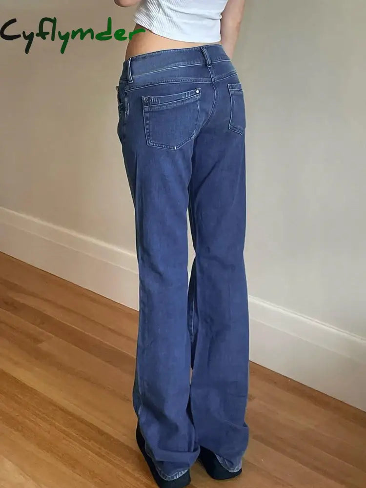 Cyflymder Women Flared Jeans Mid Waist Denim Pant Vintage Stretch 90S Streetwear Y2K Boot Cut