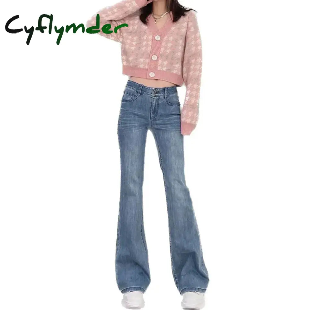 Cyflymder Women Flared Jeans Mid Waist Denim Pant Vintage Stretch 90S Streetwear Y2K Boot Cut