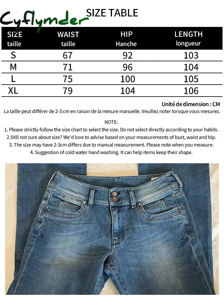 Cyflymder Women Flared Jeans Mid Waist Denim Pant Vintage Stretch 90S Streetwear Y2K Boot Cut
