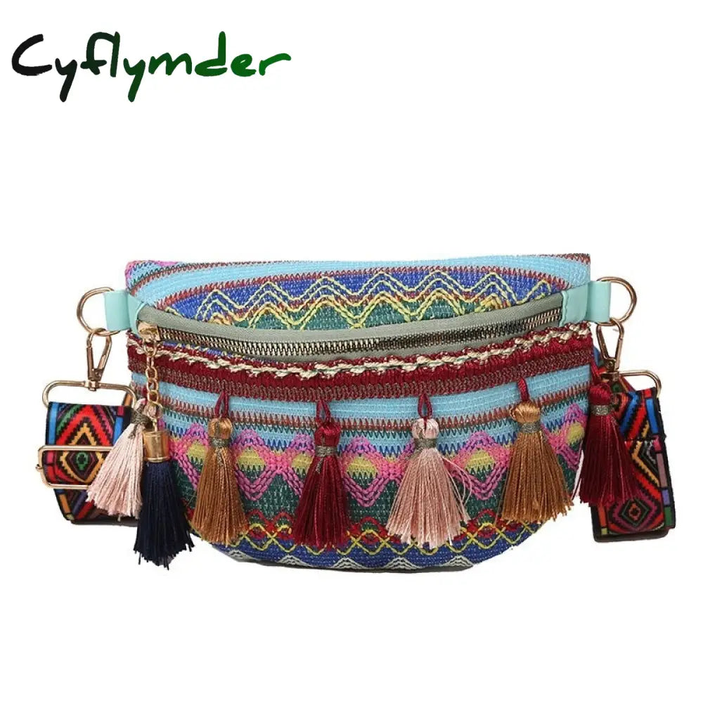 Cyflymder Women Folk Style Waist Bags With Adjustable Strap Variegated Color Fanny Pack Fringe