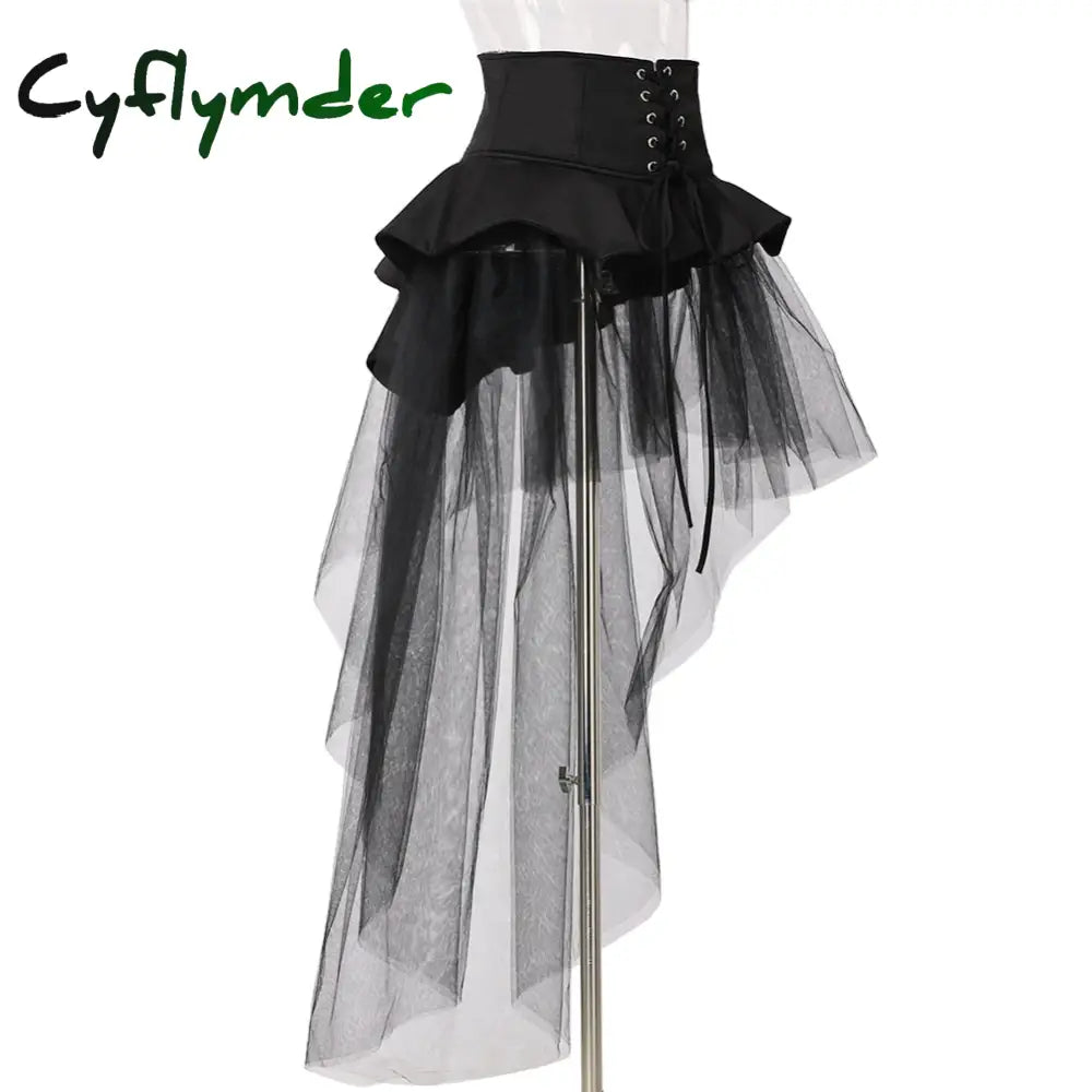 Cyflymder Women Gothic Punk Corset Skirt Irregular Steampunk Cocktail Mermaid Tulle Belt Skirts