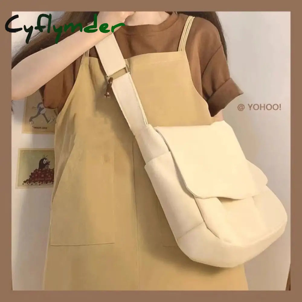 Cyflymder Women Handbag Japanese Ins Simple Style Solid Color Versatile Messenger Bag Sail Cloth