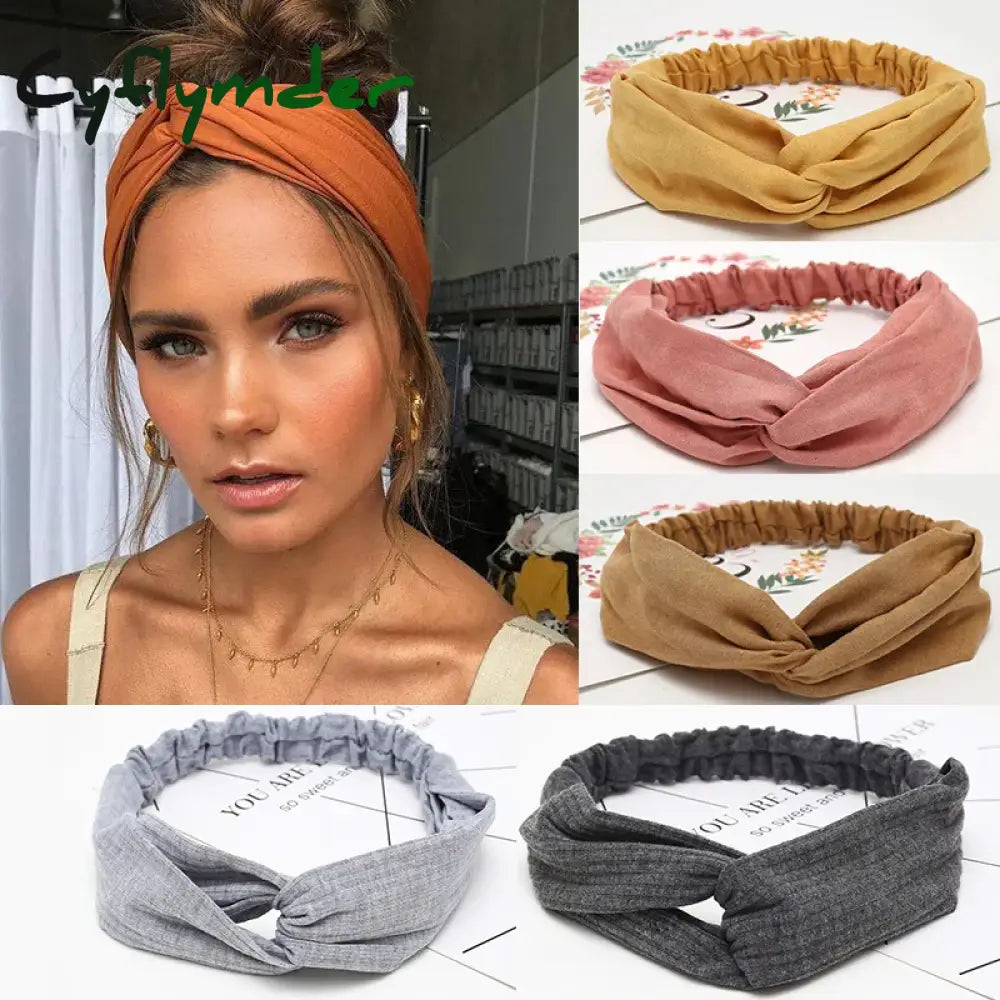 Cyflymder Women Headband Cross Top Knot Elastic Hair Bands Soft Solid Color Girls Hairband