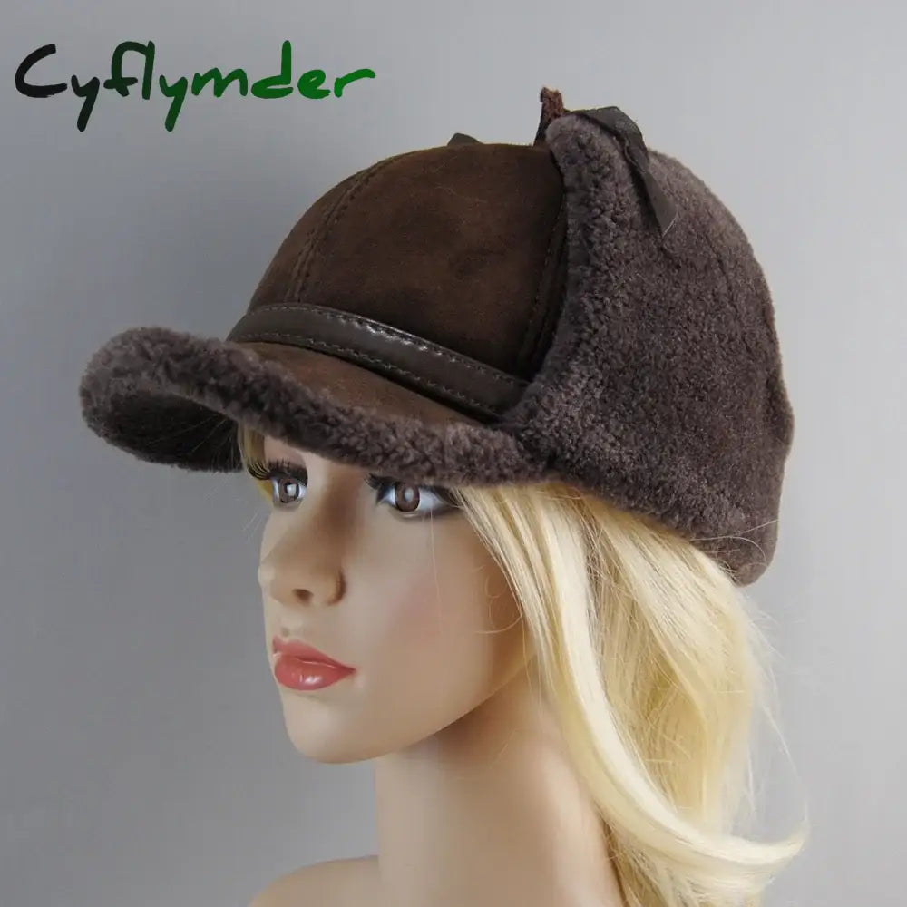 Cyflymder Women High Quality Real Fur Hat Lamb Wool Winter Bomber Hats For Lady Earflaps Luxury Warm Ushanka Russian