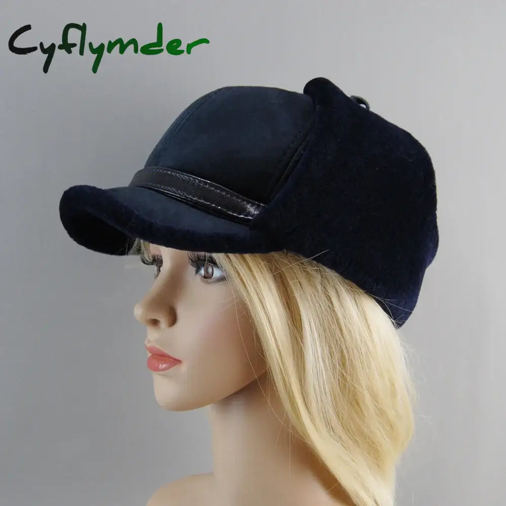 Cyflymder Women High Quality Real Fur Hat Lamb Wool Winter Bomber Hats For Lady Earflaps Luxury Warm Ushanka Russian