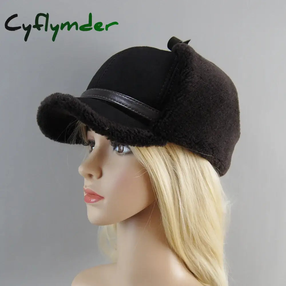 Cyflymder Women High Quality Real Fur Hat Lamb Wool Winter Bomber Hats For Lady Earflaps Luxury Warm Ushanka Russian