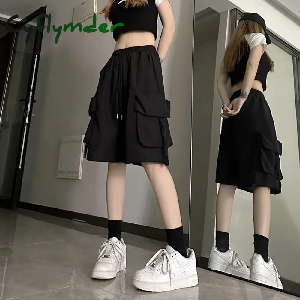 Cyflymder Women High Waist Cargo Shorts American Style Streetwear Summer Wide Leg Pants Fashion