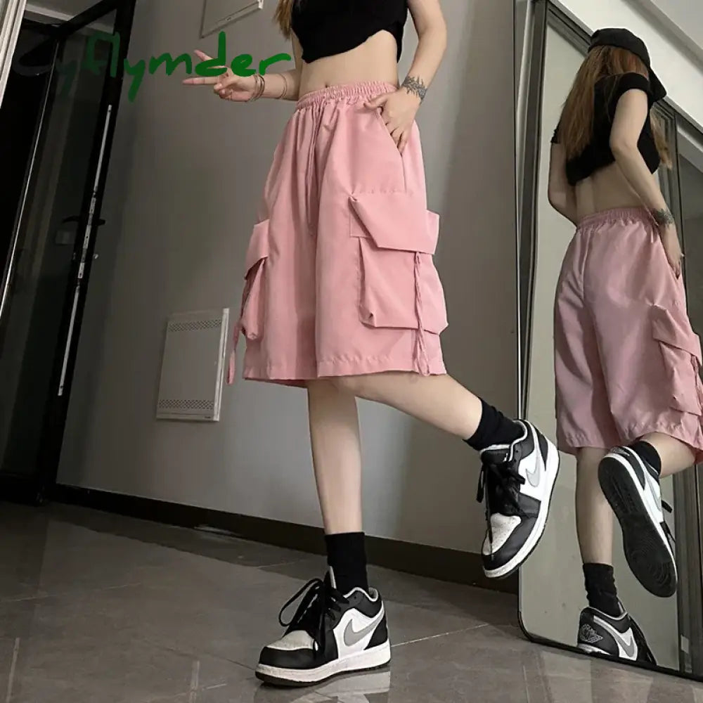 Cyflymder Women High Waist Cargo Shorts American Style Streetwear Summer Wide Leg Pants Fashion