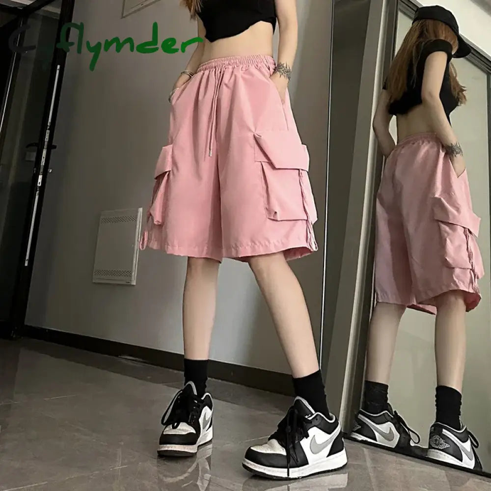 Cyflymder Women High Waist Cargo Shorts American Style Streetwear Summer Wide Leg Pants Fashion