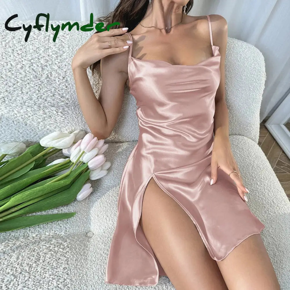 Cyflymder Women Ice Silk Satin Surface Pajama Dress Ladies Home Clothing And Nightgown Underwear