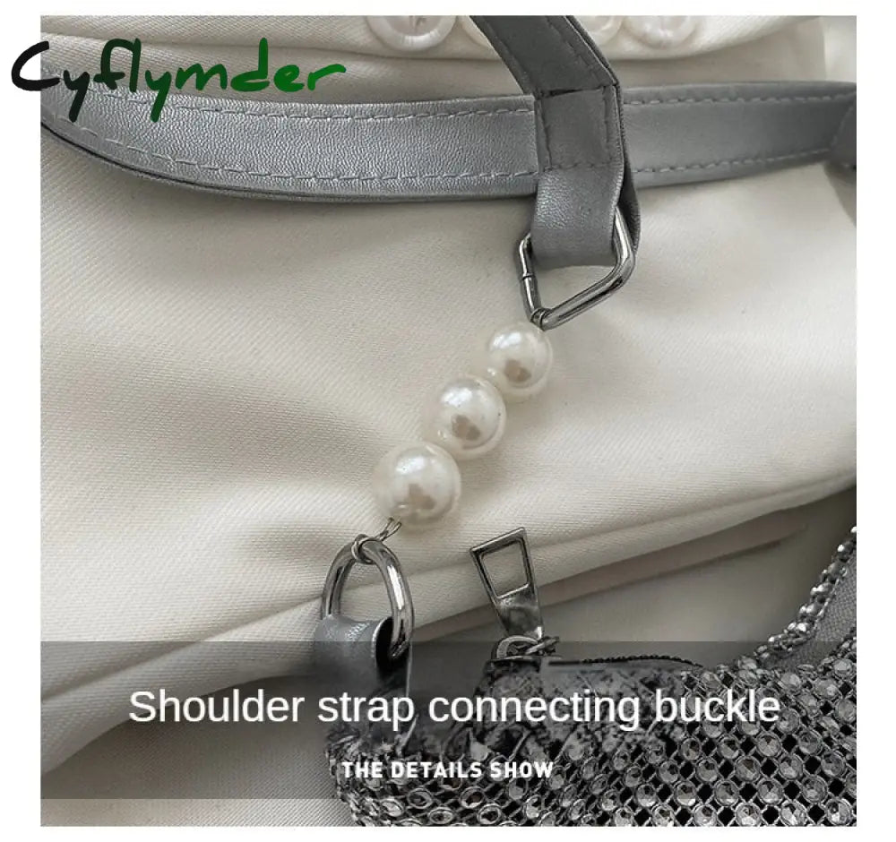 Cyflymder Women Ins Fashion Rhinestone Square Bag Ladies Messenger Designer Pearl Chain Shoulder