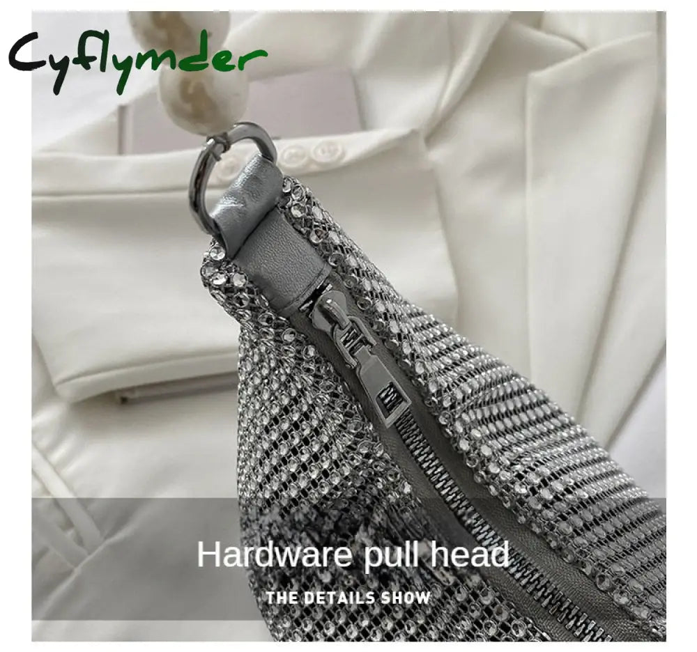 Cyflymder Women Ins Fashion Rhinestone Square Bag Ladies Messenger Designer Pearl Chain Shoulder