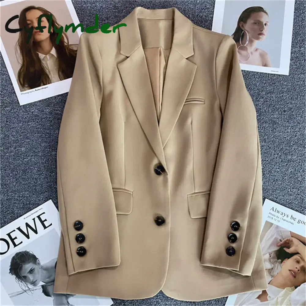 Cyflymder Women Jacket New in Korean Fashion Small Suit Top Brown Suit Coat Clothes Loose Straight Temperament Slim