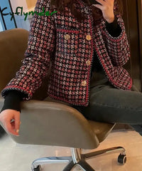Women Jackets Slim O-Neck Long Sleeve Chic Casual Coat New Fashion Single Breasted Pocket Plaid Female Jacket Cyflymder
