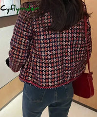 Women Jackets Slim O-Neck Long Sleeve Chic Casual Coat New Fashion Single Breasted Pocket Plaid Female Jacket Cyflymder