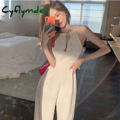 Cyflymder Women Jumpsuit Summer Sexy Halterneck Sleeveless White Jumpsuits High Streetwear Bodycon