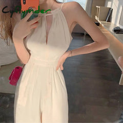 Cyflymder Women Jumpsuit Summer Sexy Halterneck Sleeveless White Jumpsuits High Streetwear Bodycon