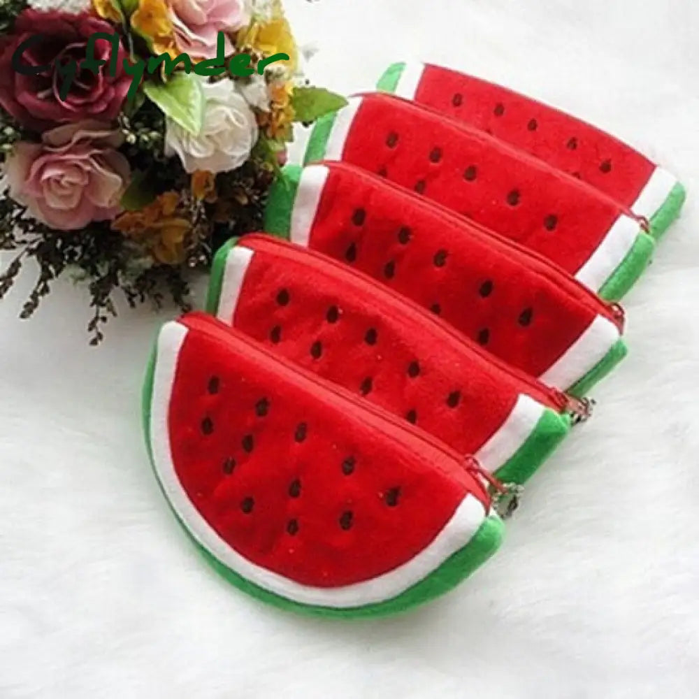 Cyflymder Women Kids Kawaii Watermelon Coin Purse Lovely Plush Zipper Wallet Key Bag Fruit Students