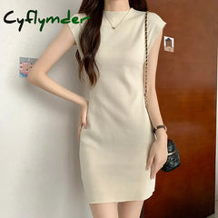 Cyflymder Women Knitted Sexy Bodycon Dress Solid Sleeveless O-Neck Party Dresses Off Shoulder