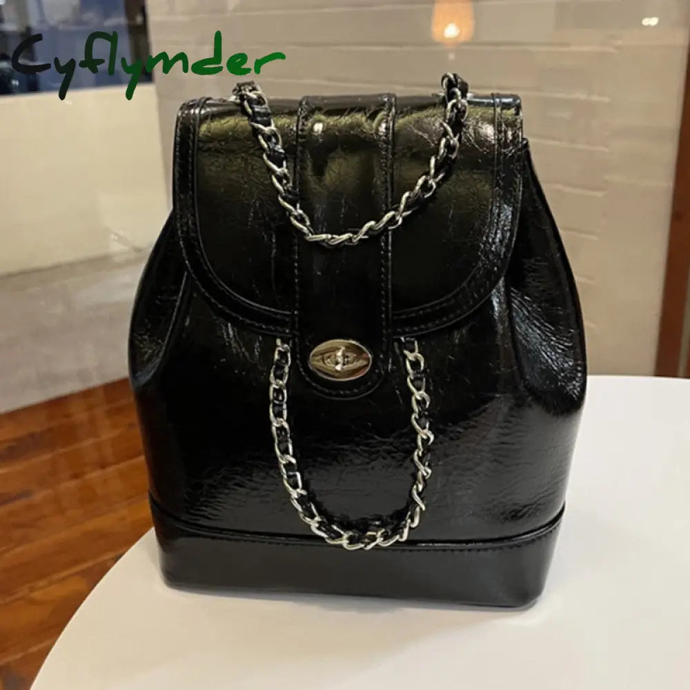 Cyflymder Women Korea Autumn Winter Mini Chains Backpack Female Student Oil Wax Leather Shoulder