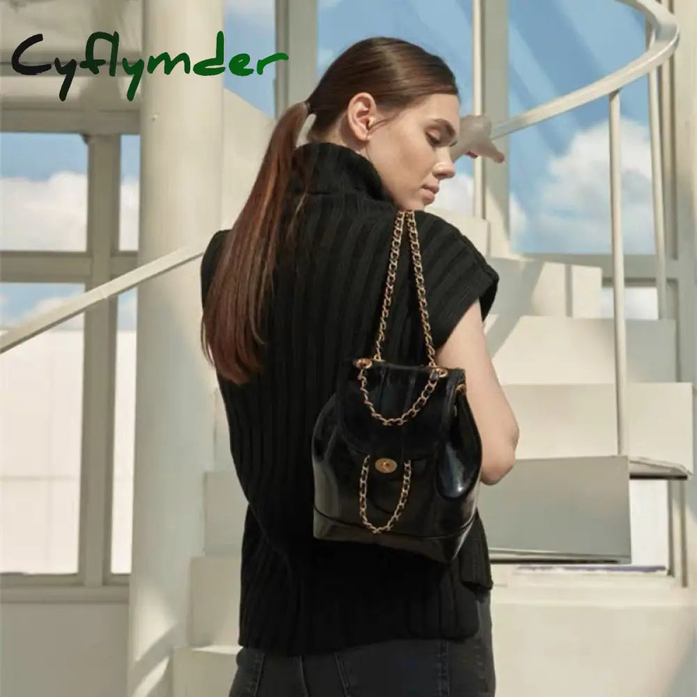 Cyflymder Women Korea Autumn Winter Mini Chains Backpack Female Student Oil Wax Leather Shoulder