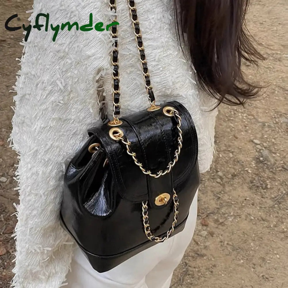 Cyflymder Women Korea Autumn Winter Mini Chains Backpack Female Student Oil Wax Leather Shoulder