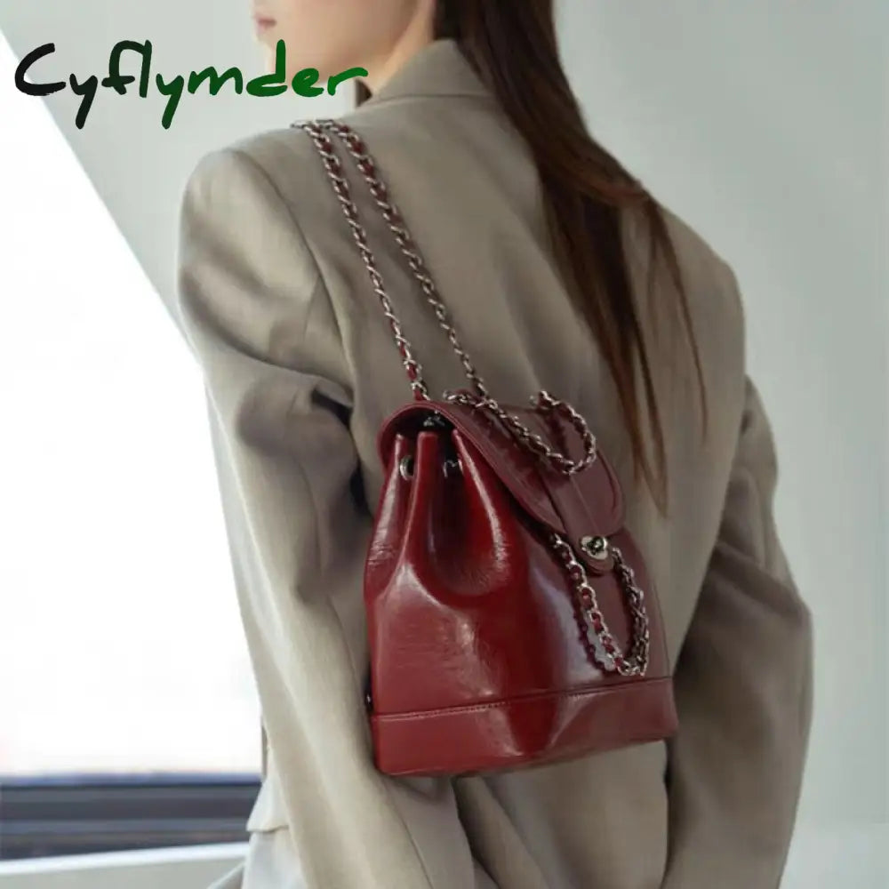 Cyflymder Women Korea Autumn Winter Mini Chains Backpack Female Student Oil Wax Leather Shoulder