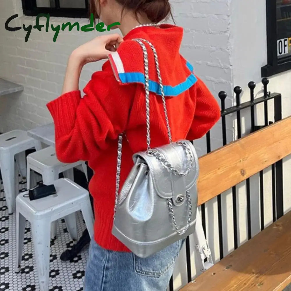 Cyflymder Women Korea Autumn Winter Mini Chains Backpack Female Student Oil Wax Leather Shoulder