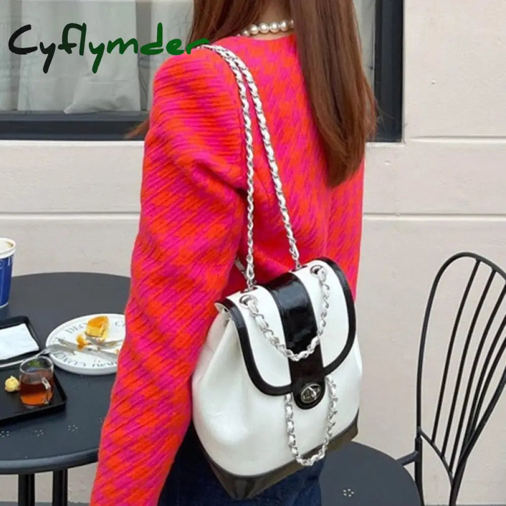 Cyflymder Women Korea Autumn Winter Mini Chains Backpack Female Student Oil Wax Leather Shoulder