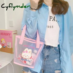 Cyflymder Women Korean Bear Rabbit Mesh Handbag Totes Girls Summer Travel Beach Bag Shopping Bags