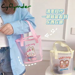 Cyflymder Women Korean Bear Rabbit Mesh Handbag Totes Girls Summer Travel Beach Bag Shopping Bags