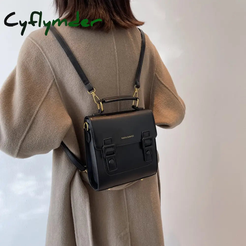 Cyflymder Women Leather Backpack Shoulder Bag Small Designer Female Girls Fashion Daypacks Teenager