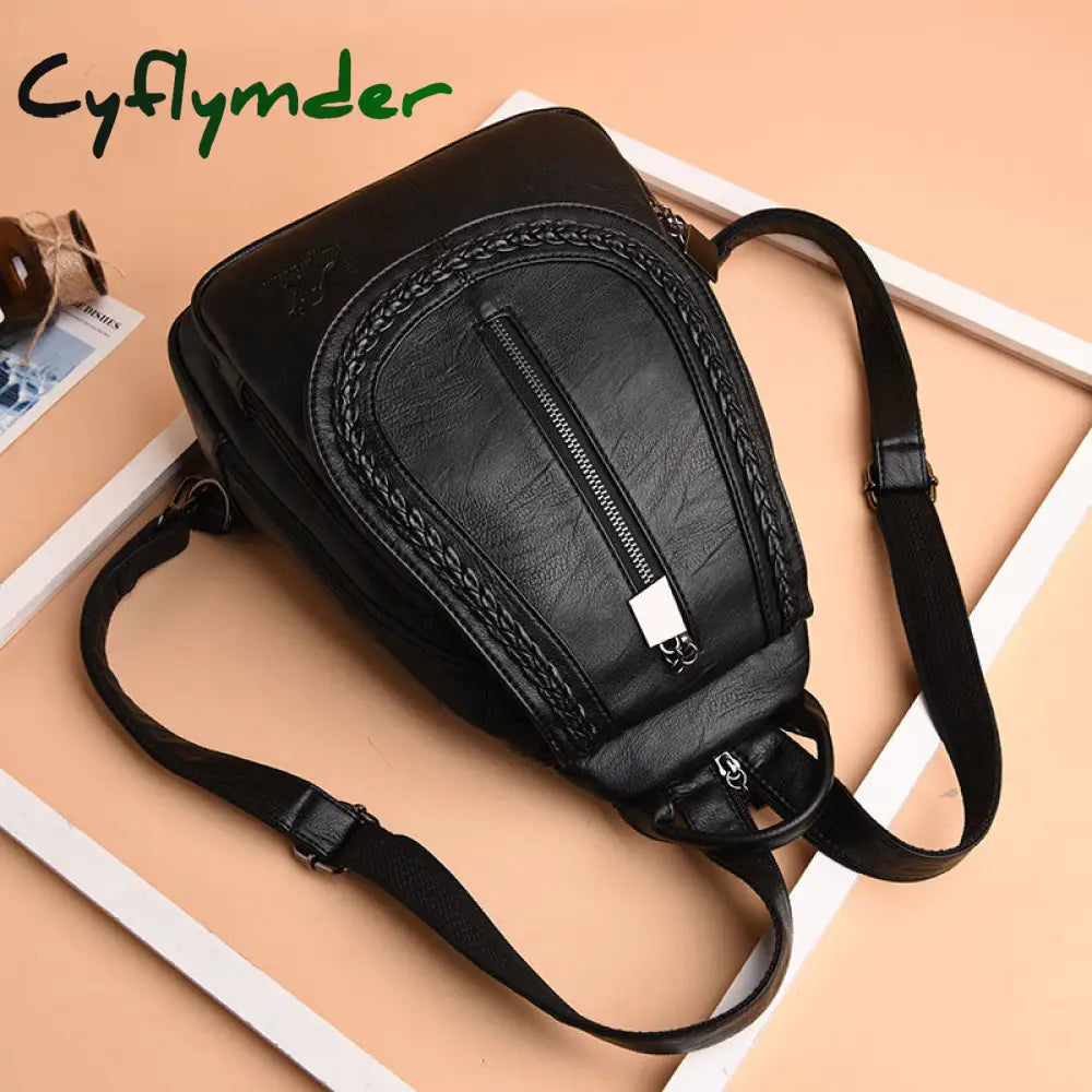 Cyflymder Women Leather Backpacks Zipper Female Chest Bag Sac A Dos Travel Back Pack Ladies Bagpack